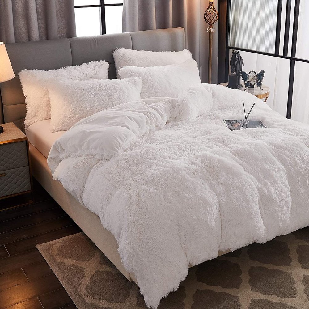 FLASH SALE $90 OFF  Shaggy Fluffy Faux Fur Duvet Cover Velvety Bedding Set - Picture 10 of 16